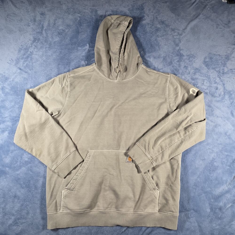 Carhartt Men’s XL 106253 Relaxed Fit Garment Dyed Hoodie Tan Sleeve Logo